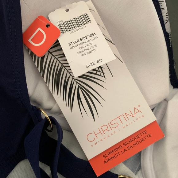 Christina Swimsuit Women's Size 8D NWT Navy White Mediterranean Floral One Piece - Picture 3 of 6